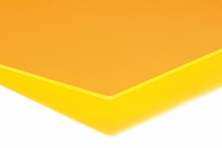 Støpt akrylplate med lysende kant, Fluorescerende gul, 750mm x 1000mm x 3,0mm